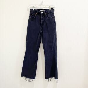 levis ribcage crop flare black denim cut off jeans size 24